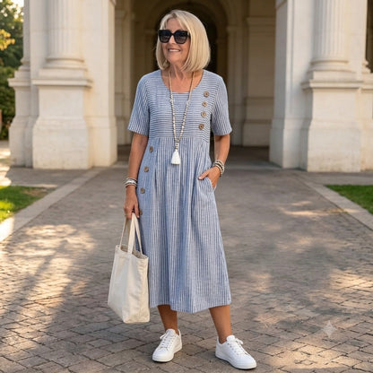 Julia Vestido Midi a Rayas Ligero y Vaporoso