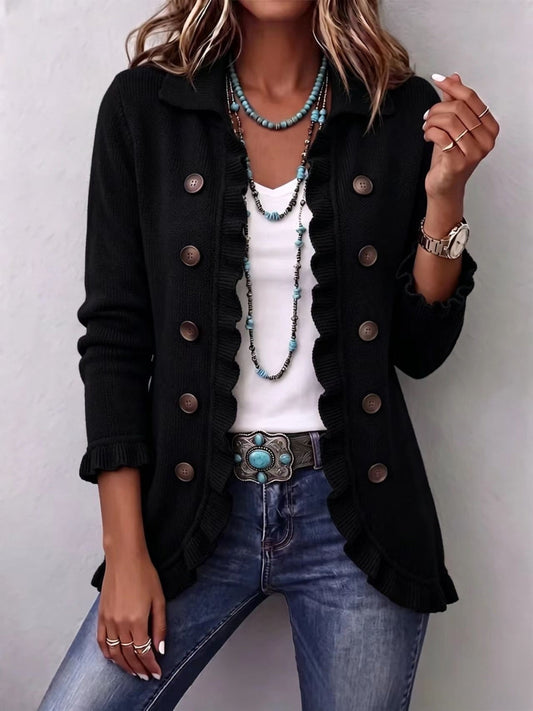 Hodora Camila Chaqueta de Punto con Volantes para Mujer Negro
