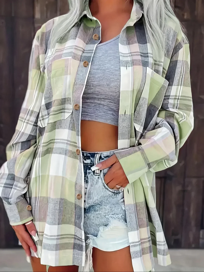 Alevioka Frances Camisa de Franela a Cuadros Oversized para Mujer