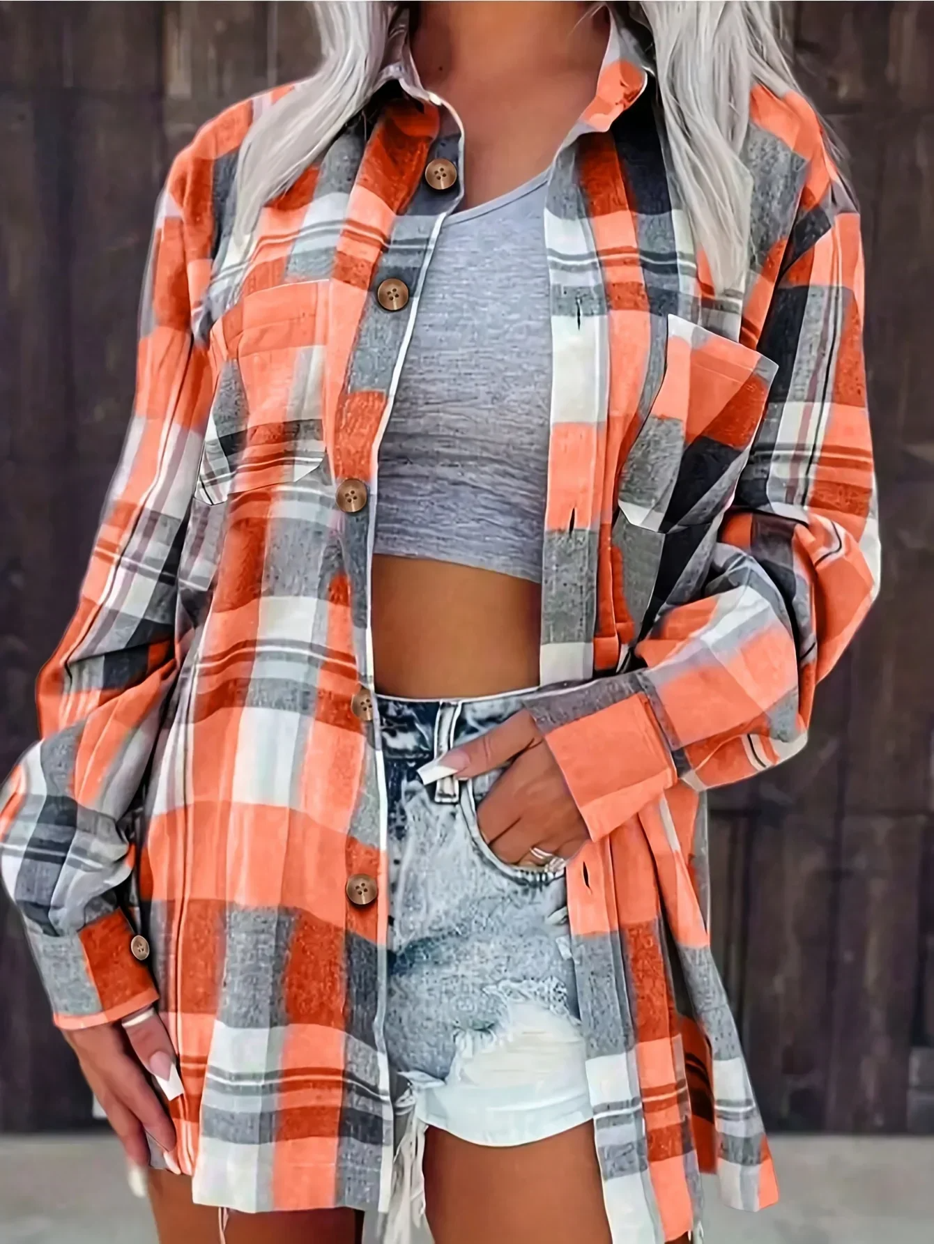 Alevioka Frances Camisa de Franela a Cuadros Oversized para Mujer