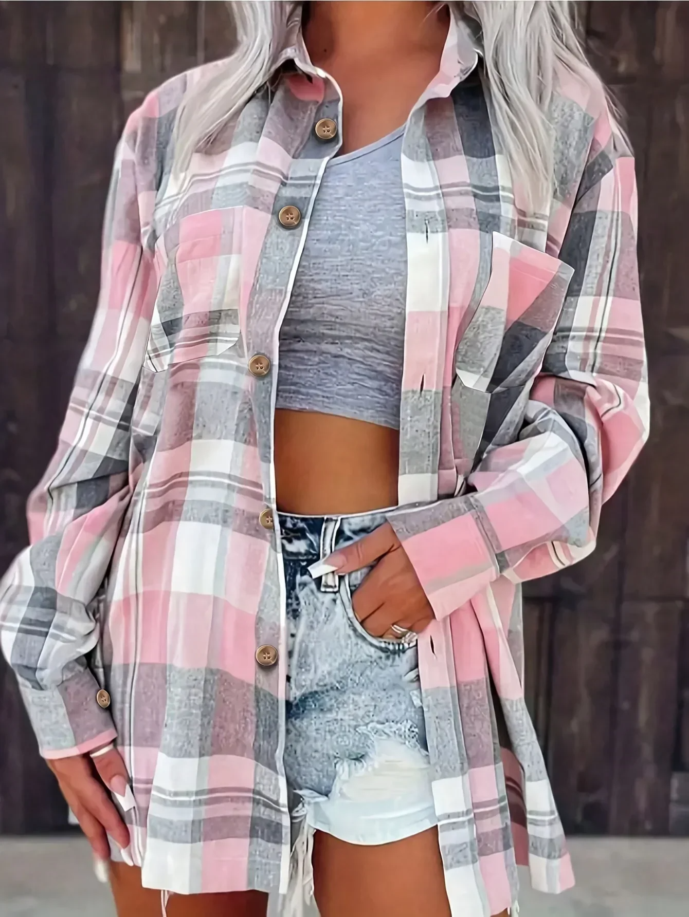 Alevioka Frances Camisa de Franela a Cuadros Oversized para Mujer