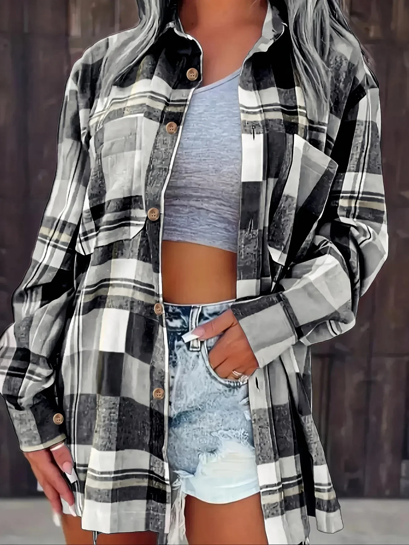 Alevioka Frances Camisa de Franela a Cuadros Oversized para Mujer