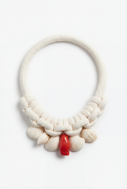 Mi Tienda Collar Corallo Bianco Trenzado con Acento Coral
