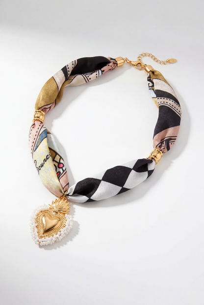 Isabelinass Collar Azzurra Cadena de Pañuelo Corazón Sagrado