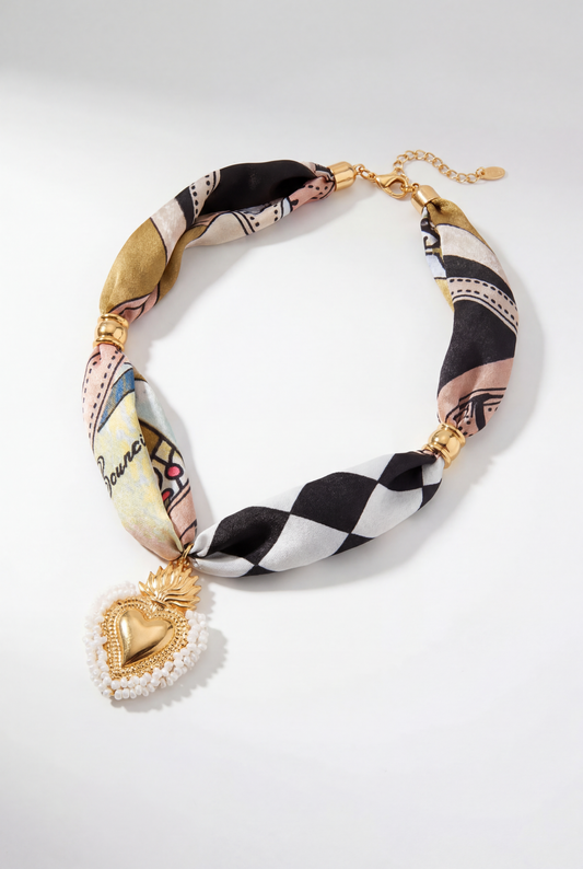 Isabelinass Collar Azzurra Cadena de Pañuelo Corazón Sagrado