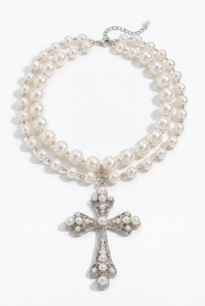 Isabelinass Collar Matilde Doble Cadena con Colgante de Cruz