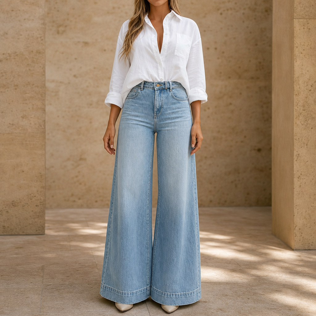 Lenglia Vaqueros Wide-Leg de Tiro Alto para Mujer