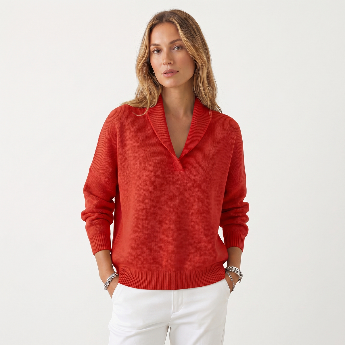 Jersey de Punto con Cuello en V para Mujer