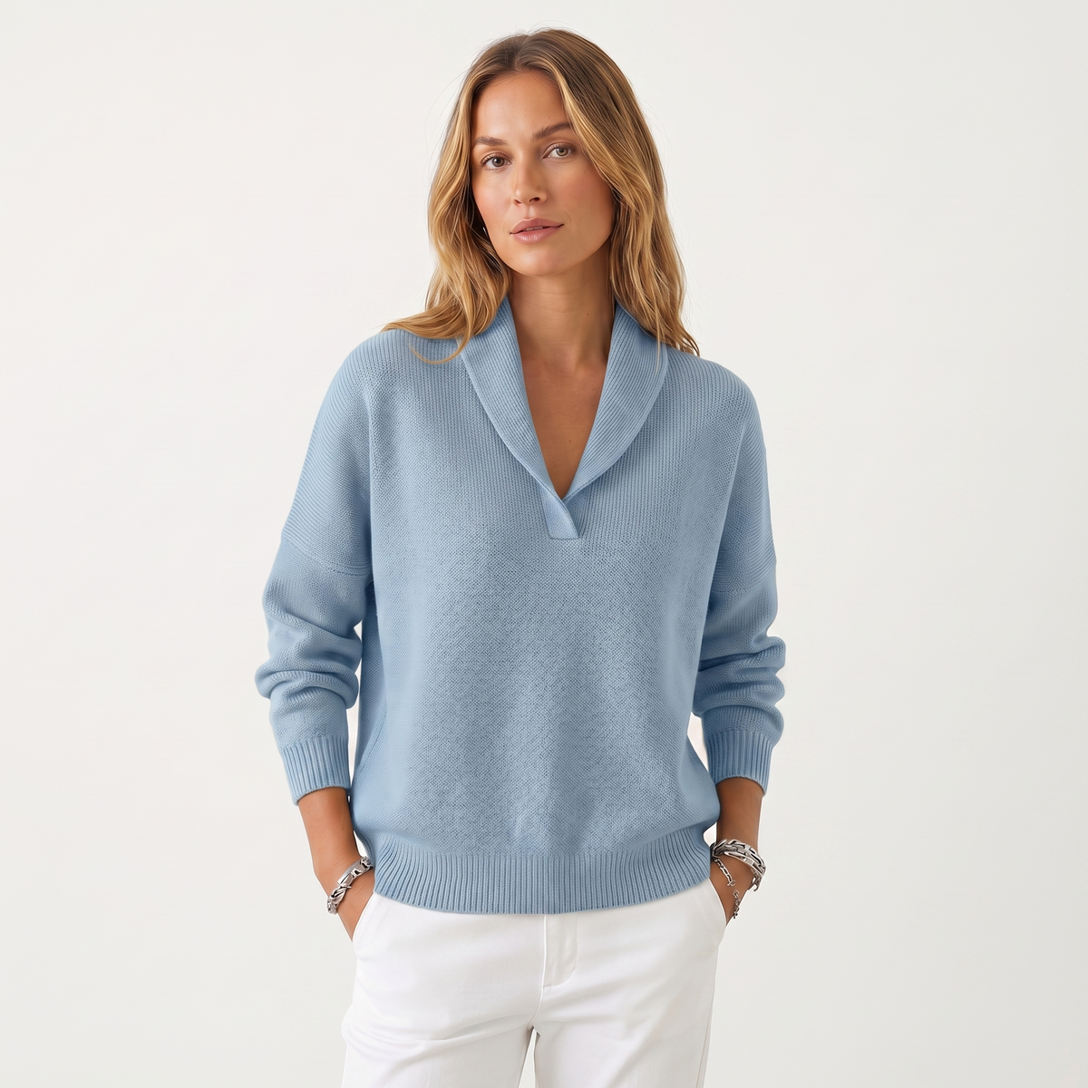 Jersey de Punto con Cuello en V para Mujer