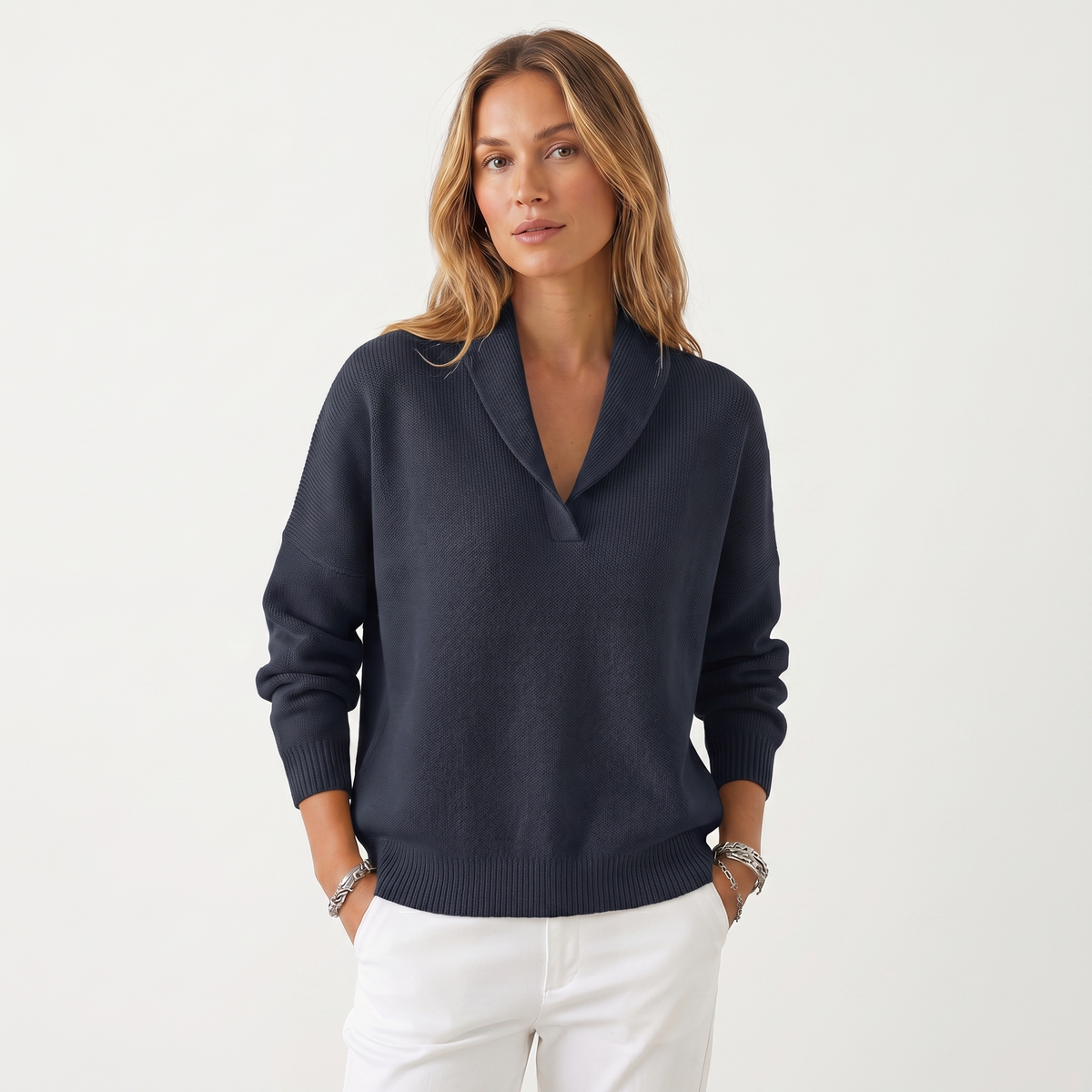 Jersey de Punto con Cuello en V para Mujer