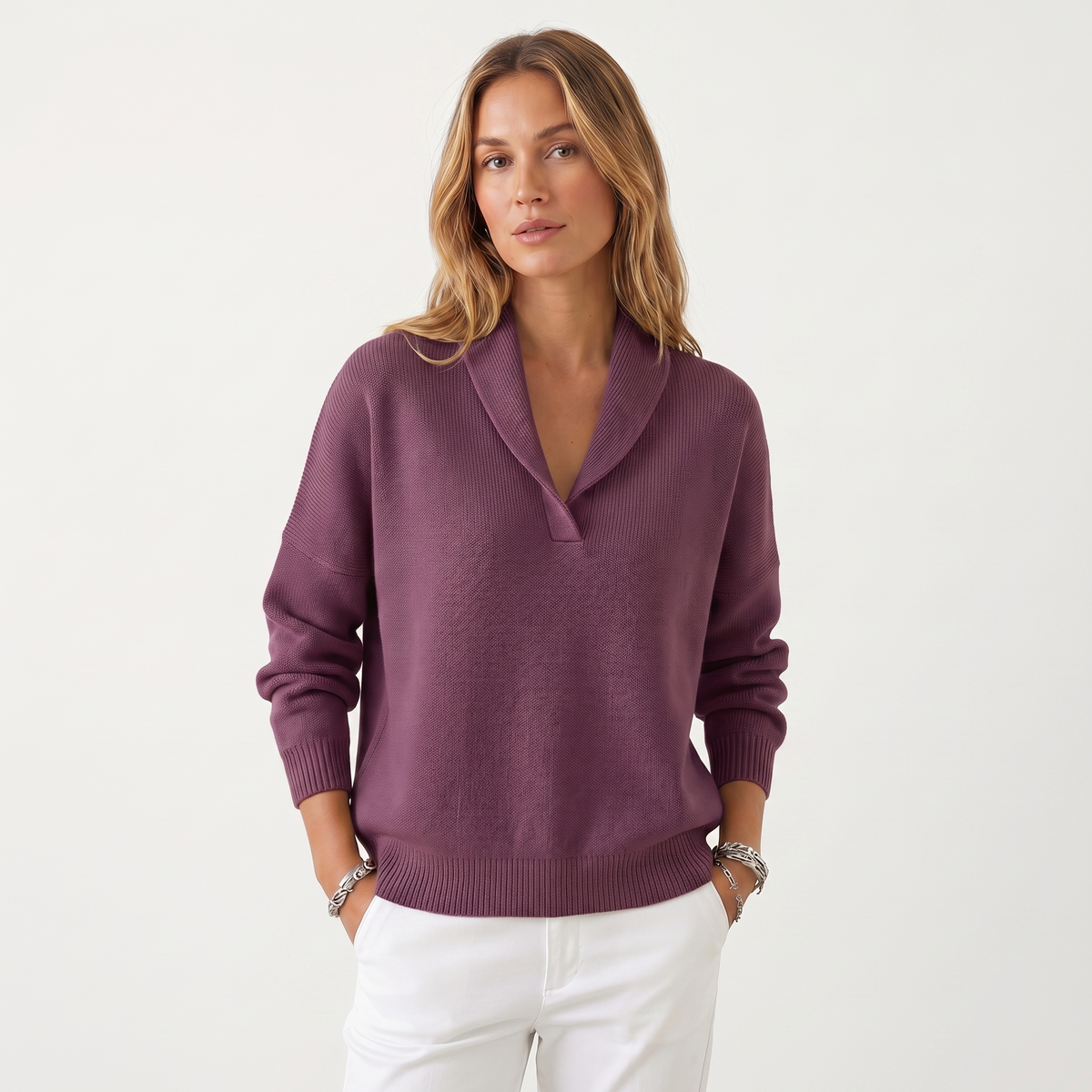 Jersey de Punto con Cuello en V para Mujer