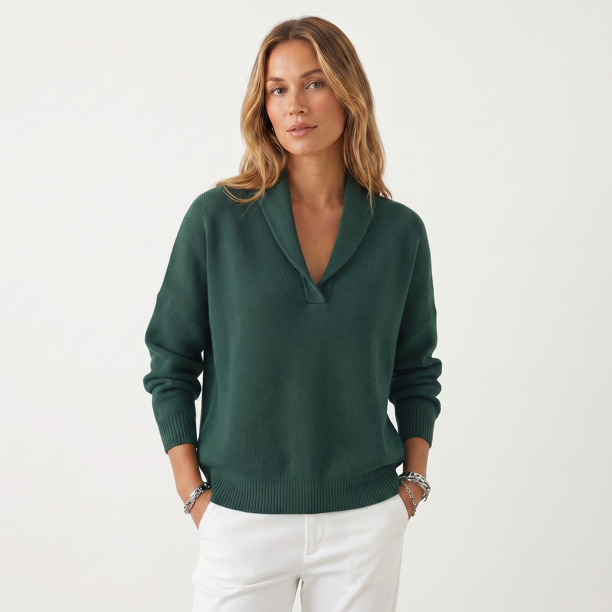 Jersey de Punto con Cuello en V para Mujer