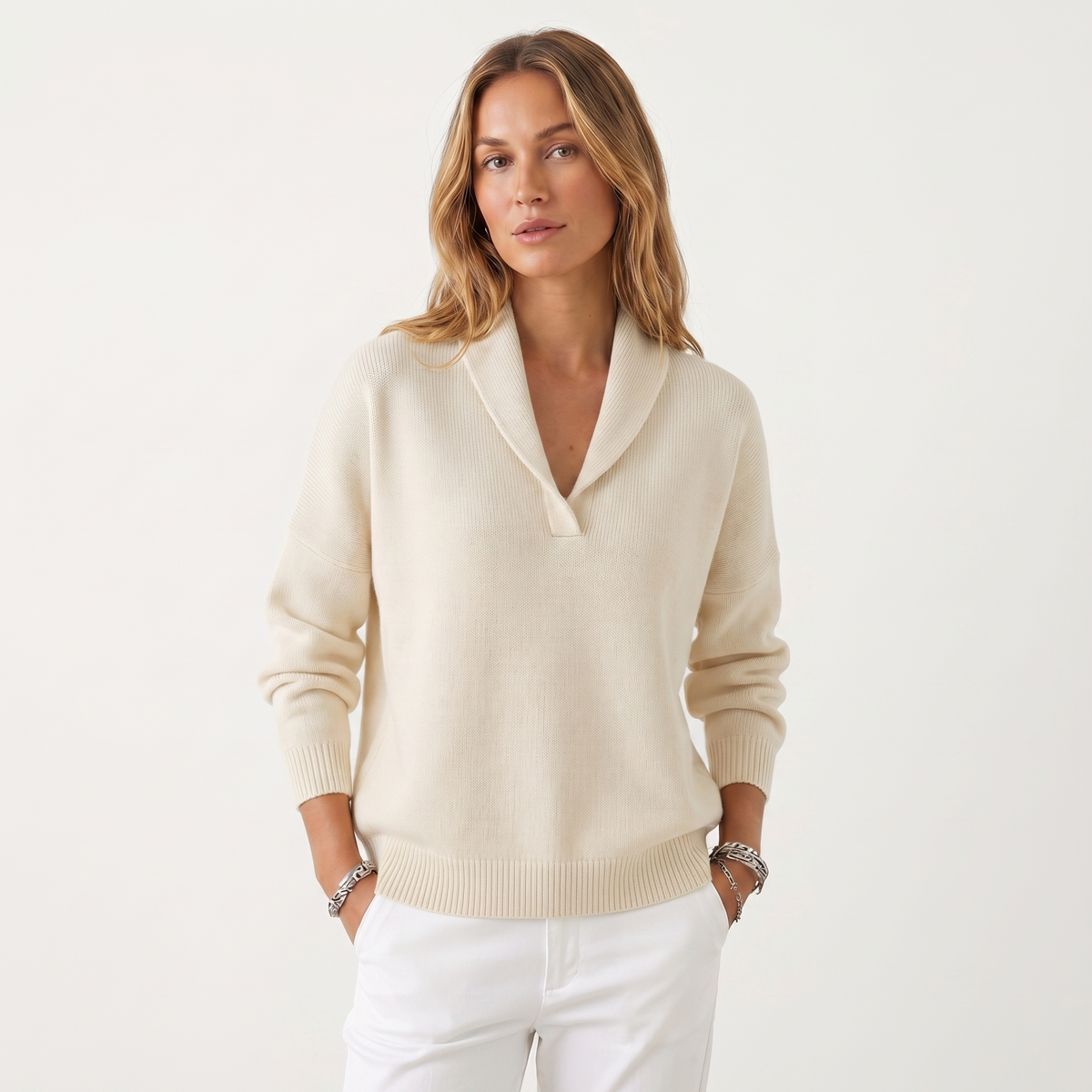 Jersey de Punto con Cuello en V para Mujer