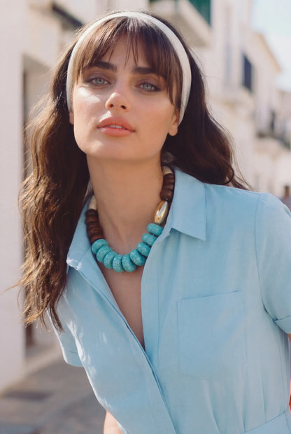 Mi Tienda Collar Turchese Antico Piedras Turquesa y Madera