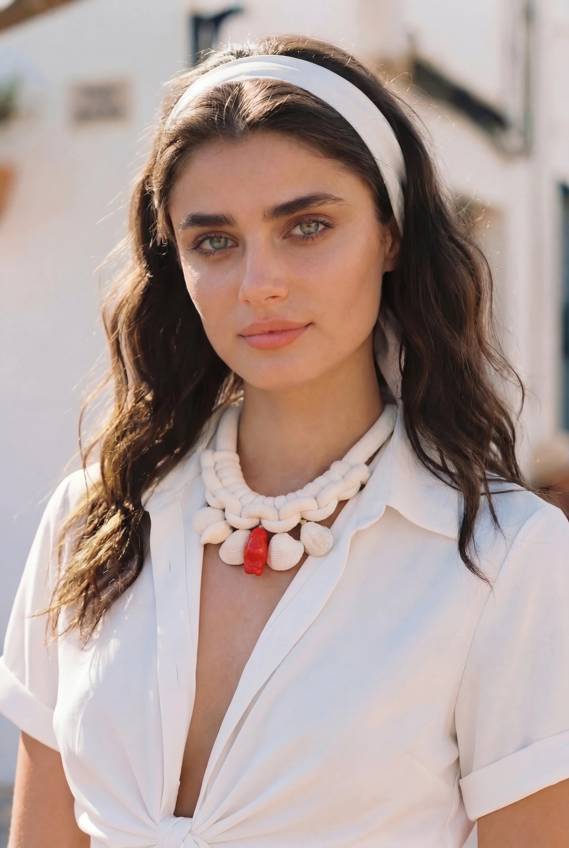 Mi Tienda Collar Corallo Bianco Trenzado con Acento Coral
