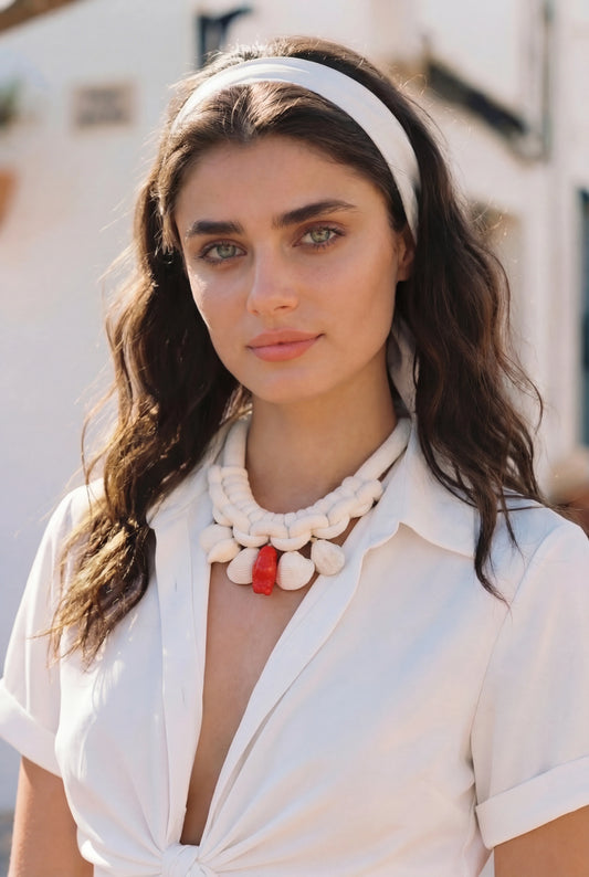 Mi Tienda Collar Corallo Bianco Trenzado con Acento Coral