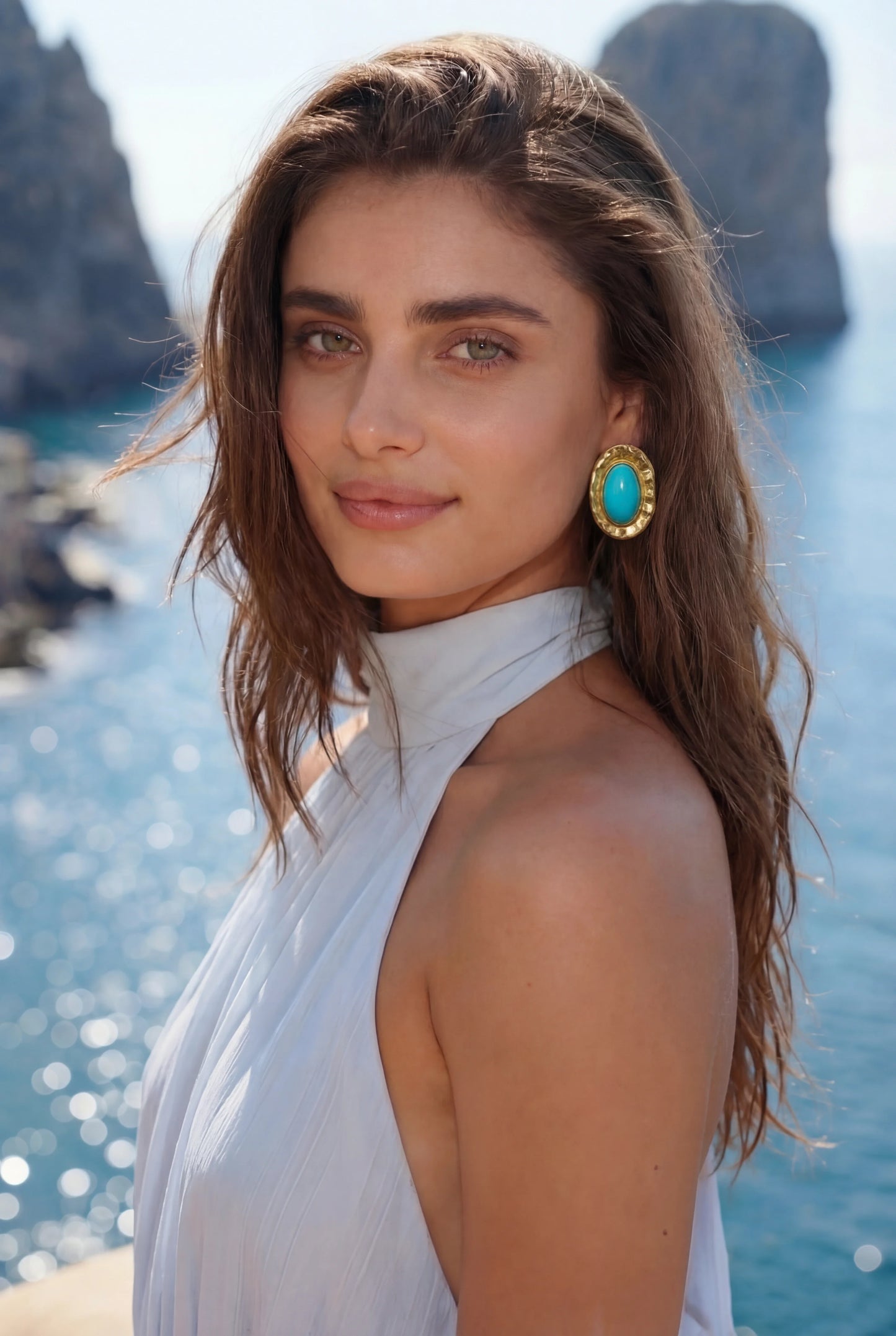 Pendientes Mi Tienda Capri Turchese con Acabado Dorado Turquesa