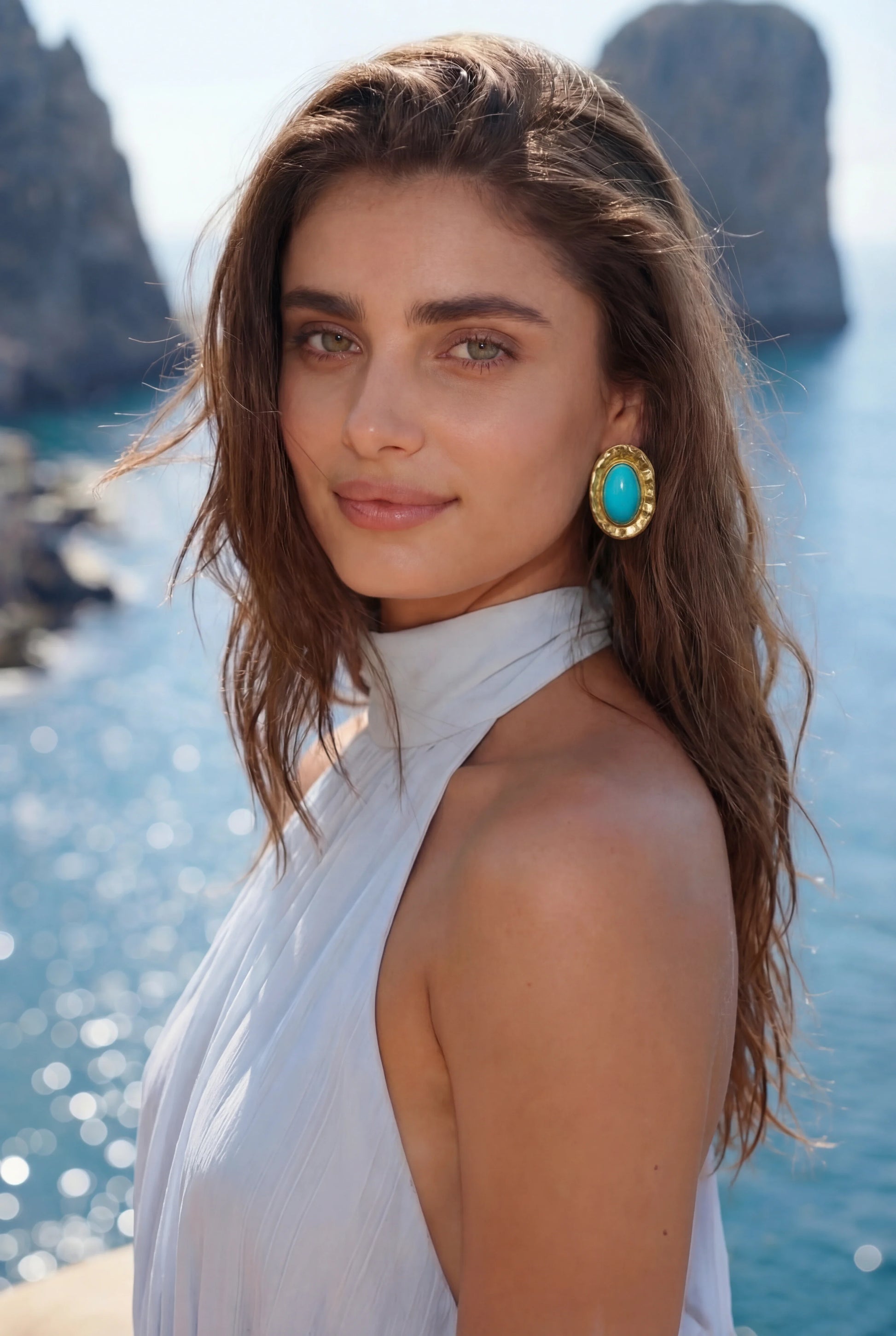 Pendientes Mi Tienda Capri Turchese con Acabado Dorado Turquesa
