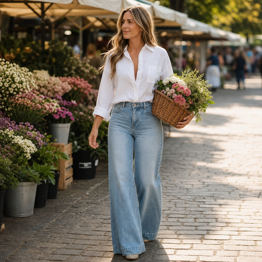 Lenglia Vaqueros Wide-Leg de Tiro Alto para Mujer