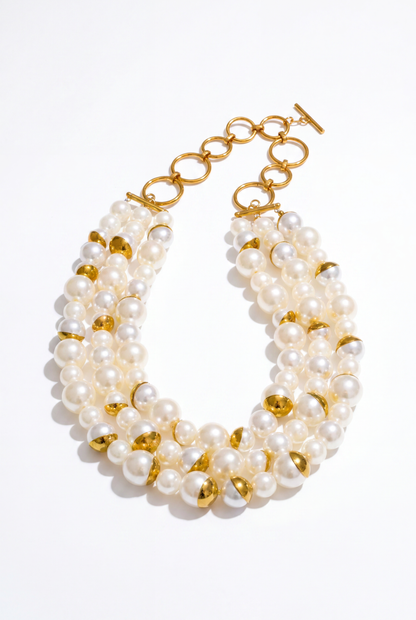 Isabelinass Bianca Collar Statement Multicapa Perlas Tono Dorado