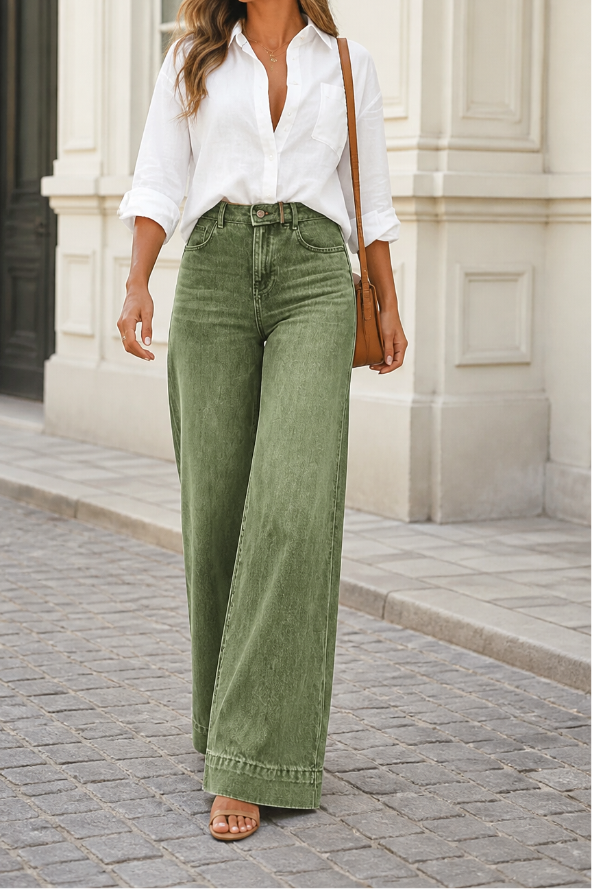 Lenglia Vaqueros Wide-Leg de Tiro Alto para Mujer