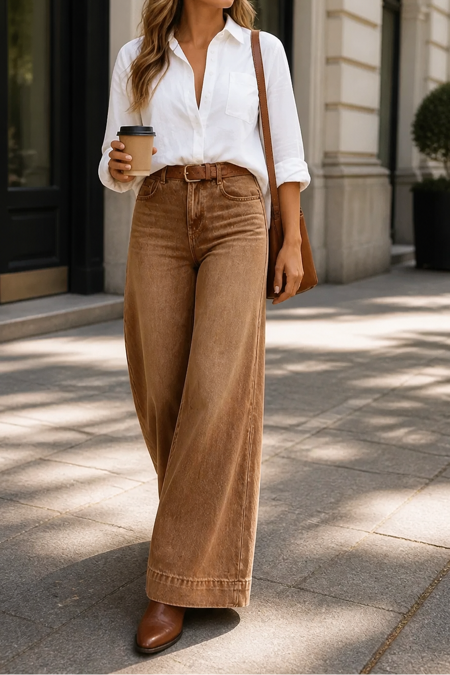 Lenglia Vaqueros Wide-Leg de Tiro Alto para Mujer