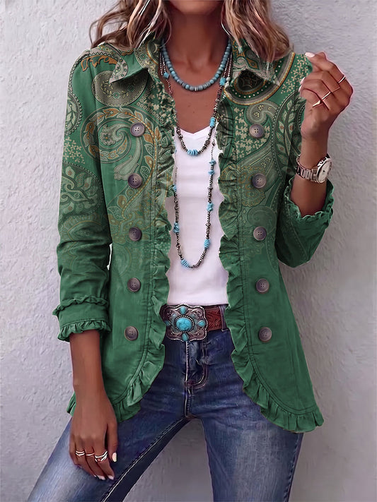 Hodora Jacinta Chaqueta de Cachemira con Volantes para Mujer Verde