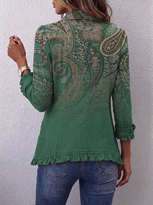 Hodora Jacinta Chaqueta de Cachemira con Volantes para Mujer Verde