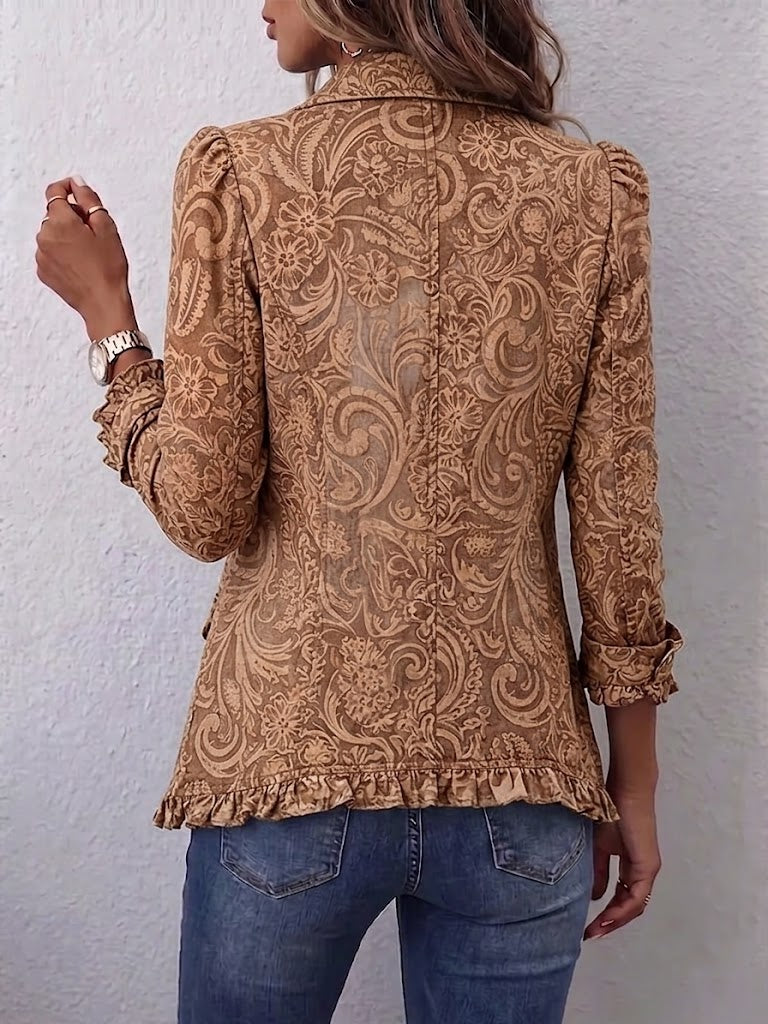 Concepción Chaqueta Floral Vintage con Volantes para Mujer Marrón