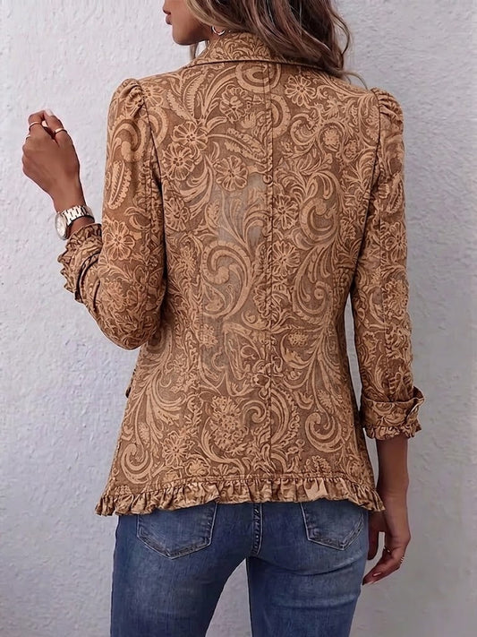 Concepción Chaqueta Floral Vintage con Volantes para Mujer Marrón