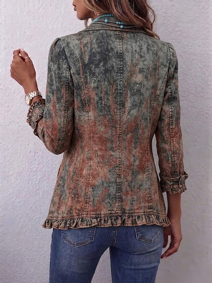 Benita Chaqueta Texturada Dégradé con Volantes para Mujer Arena Lavada