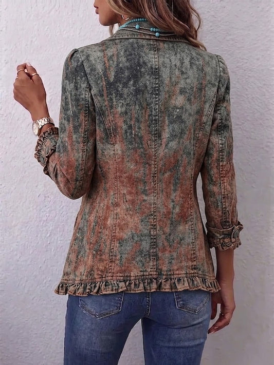 Benita Chaqueta Texturada Dégradé con Volantes para Mujer Arena Lavada