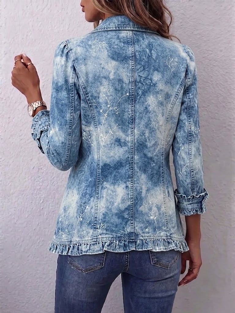 Genoveva Chaqueta Botánica Degradada con Volantes para Mujer Azul