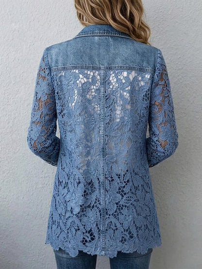 Hodora Alicia Chaqueta con Encaje Floral para Mujer Azul Denim