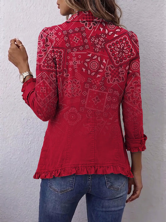 Hodora Clotilde Chaqueta de Cachemira Dégradé con Volantes para Mujer Rojo