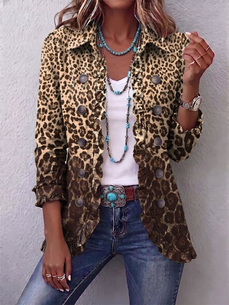 Hodora Nazaret Chaqueta de Leopardo con Volantes para Mujer
