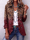 Hodora Tomasa Chaqueta Blazer de Leopardo con Volantes para Mujer Vino