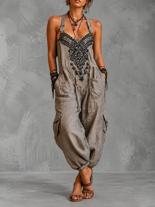 Elena Romanelli Emma Salopette Boho con Tasche a Toppa